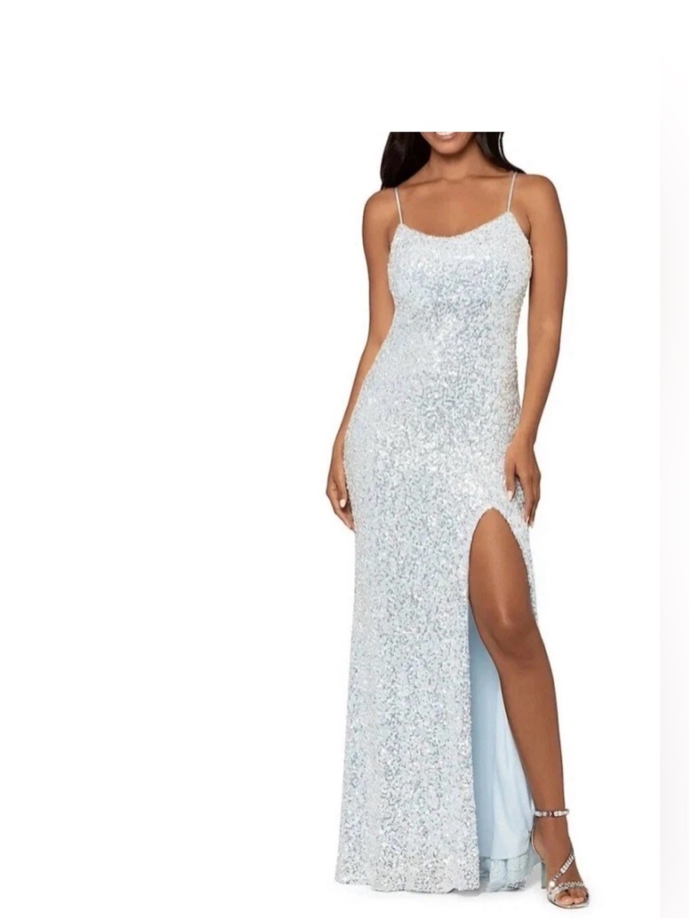 Betsy & Adam Sequin Spaghetti-Strap Gown in Light Blue Size 10 New